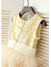 Gold Sequin Champagne Ruffled Tulle Cute Flower Girl Dress